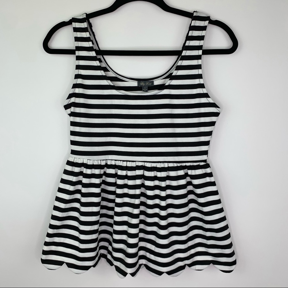 Lily Rose Peplum Scuba Striped Fit Flare Top Small - Picture 3 of 7